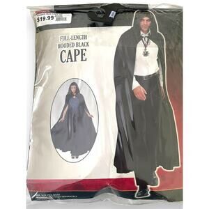 Halloween Full Length Hooded Black Cape Vampire Costume Adults
